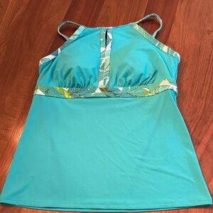 Lands' End Teal and White Tankini Swim Top NWOT